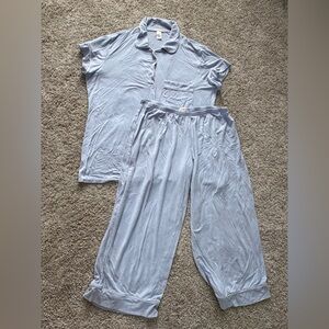 Eberjey Gisele Pajama Set Size Large Blue Modal Short Sleeve Shirt Crop Pant PJ